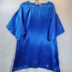 Victorias Secret Gold Label Medium Blue Satin Sleep Shirt Lounge Dress Nightgown